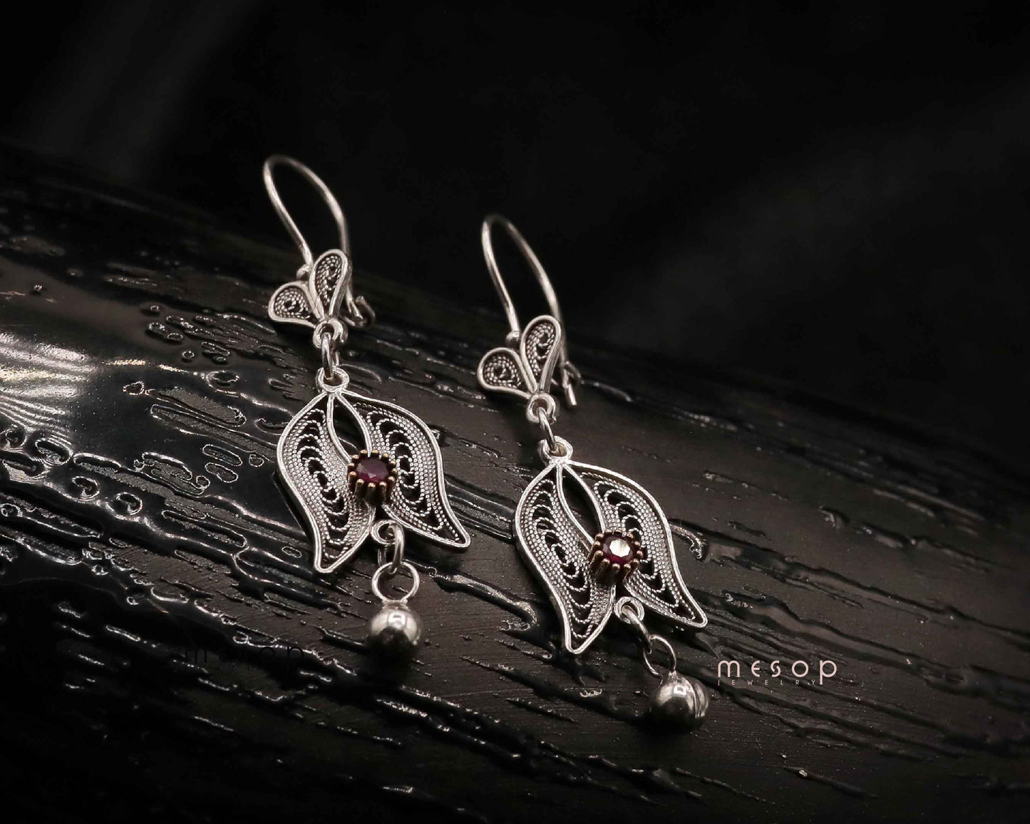 Whispering Waves of Ruby Earrings